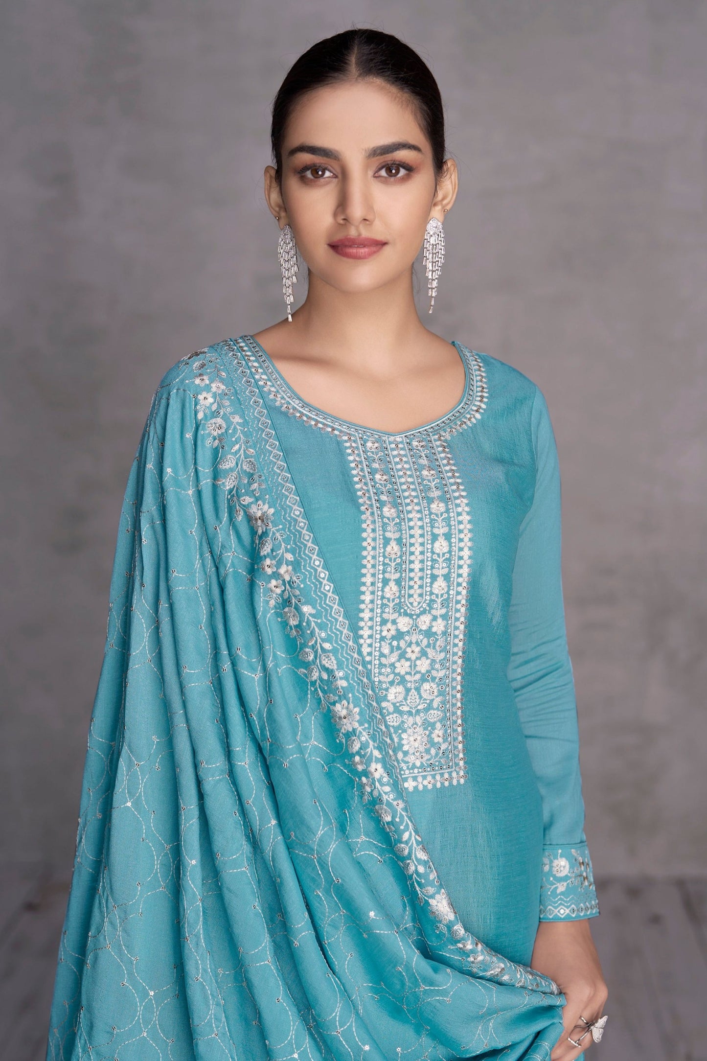 Beautiful Indian Designer Salwar Kameez Plazzo Suits Thread Embroidery Worked Dupatta