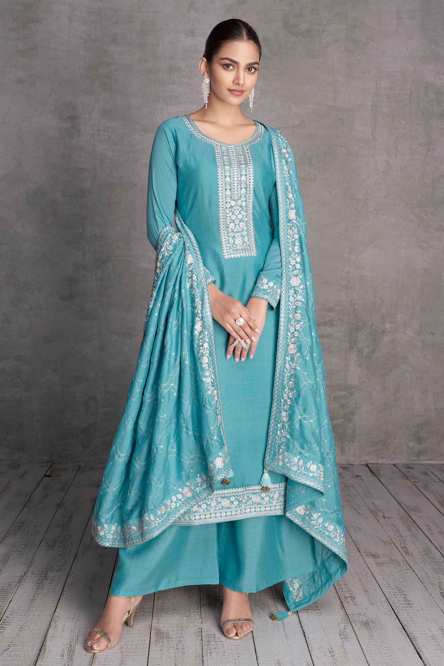 Beautiful Indian Designer Salwar Kameez Plazzo Suits Thread Embroidery Worked Dupatta