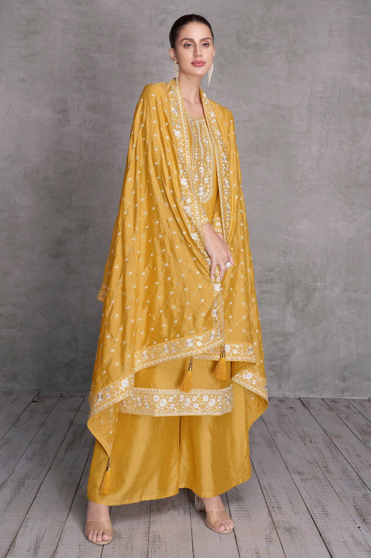 Women's Traditional Outfits for Wedding & Reception Silk Fabric Salwar Kameez Plazzo Suits