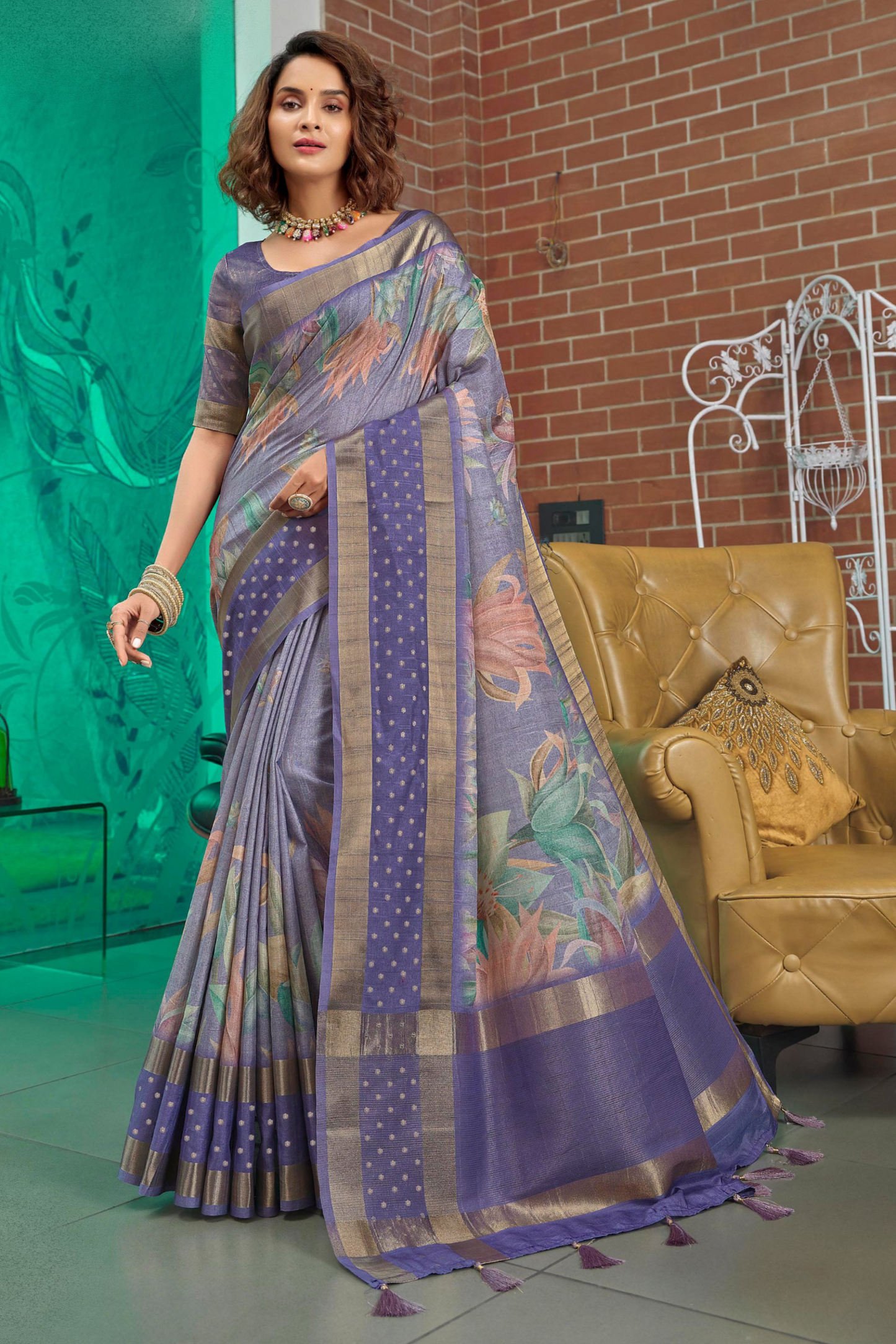 Purple Color Wedding Function Party Fancy Gift Saree With Stitched Blouse