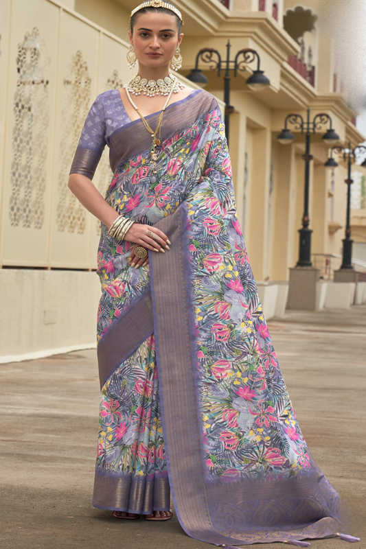 Indian Ethnic Women's Wedding Reception Party Wear Digital Printed Fancy Saree