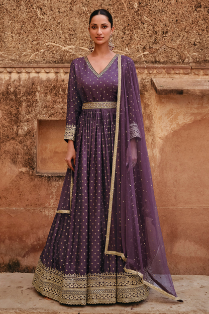 Purple Color Reception Party Wear Anarkali Gown Suits Full Flared Long Anarkali Gown