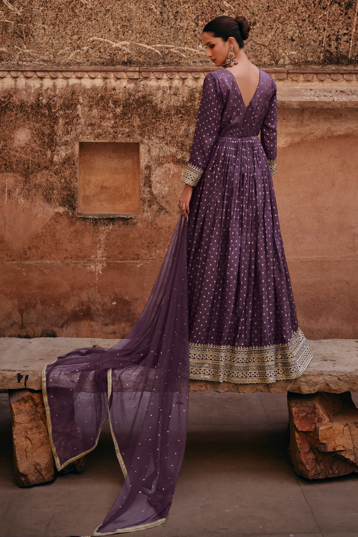 Purple Color Reception Party Wear Anarkali Gown Suits Full Flared Long Anarkali Gown