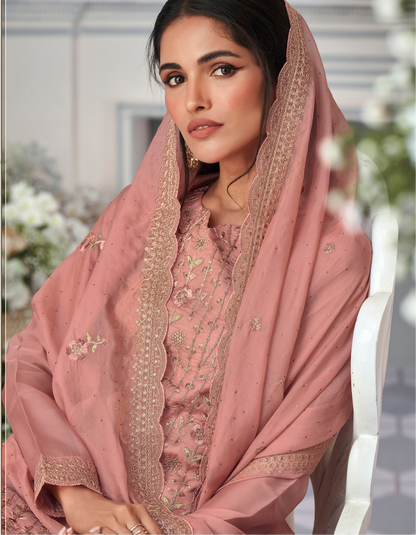 Newest pink embroidered ready-to-wear silk salwar kameez for wedding