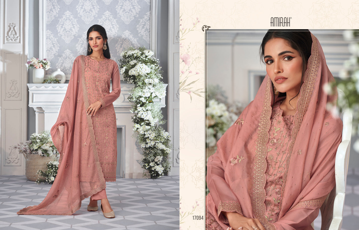 Newest pink embroidered ready-to-wear silk salwar kameez for wedding