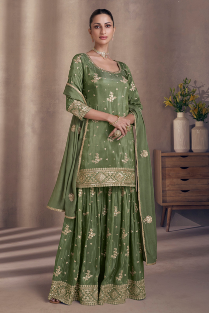 Mehendi Function Wear Green Color Beautiful Salwar Kameez Sharara Outfits