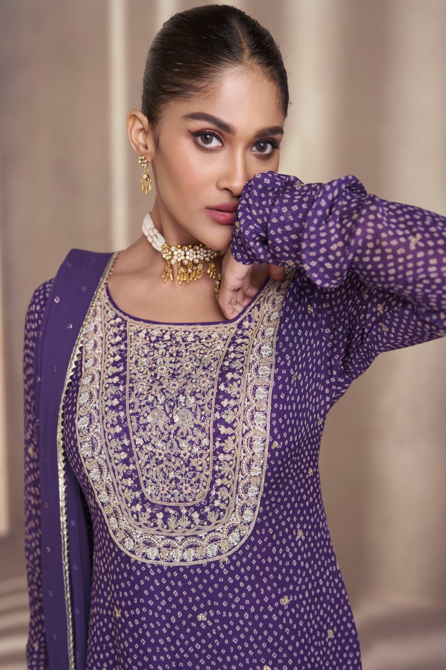 Royal Purple Salwar Kameez Suits Embroidery and Sequins Worked Sharara Dresses