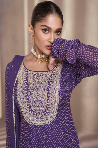 Royal Purple Salwar Kameez Suits Embroidery and Sequins Worked Sharara Dresses