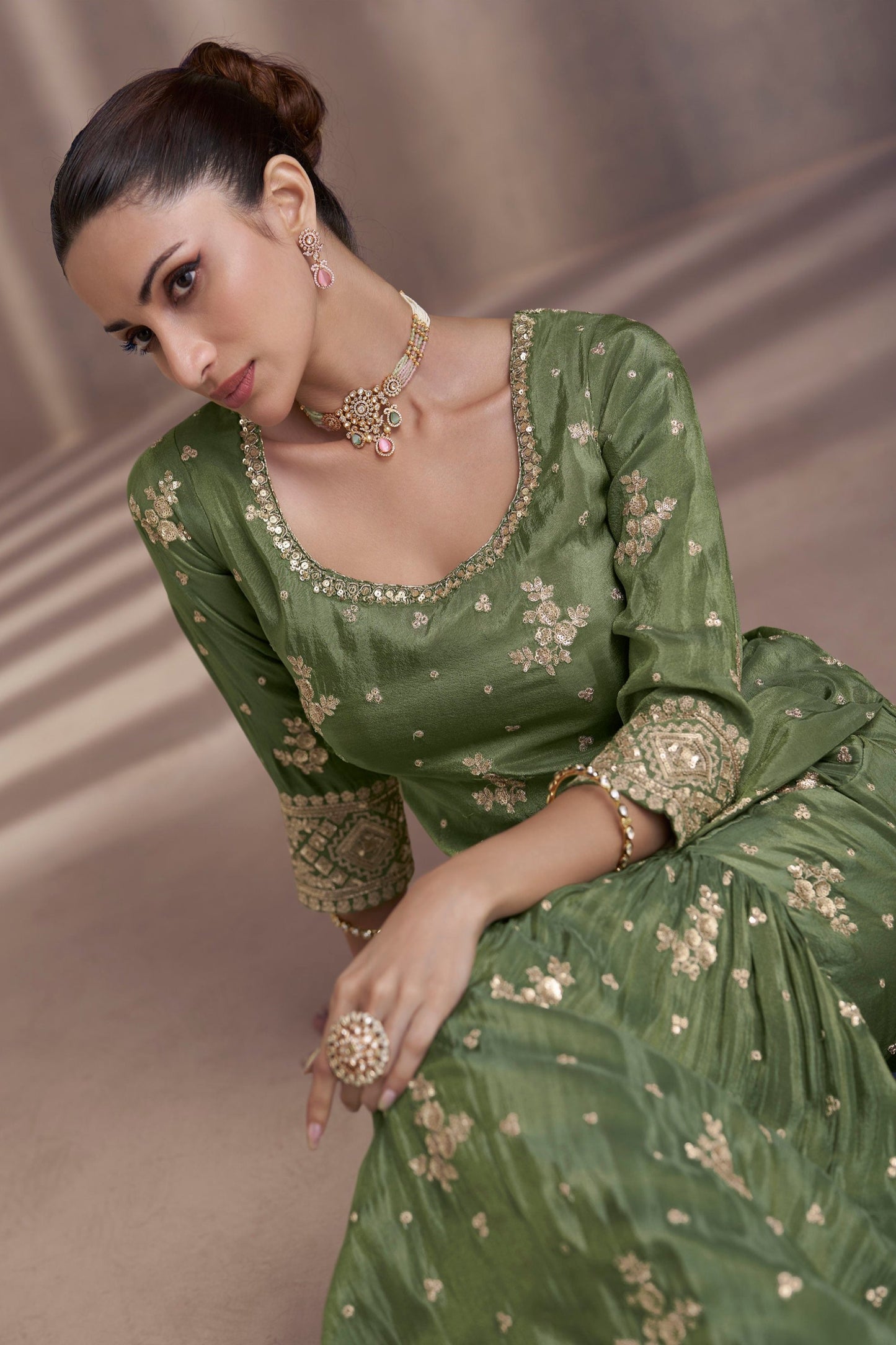 Mehendi Function Wear Green Color Beautiful Salwar Kameez Sharara Outfits