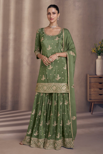 Mehendi Function Wear Green Color Beautiful Salwar Kameez Sharara Outfits