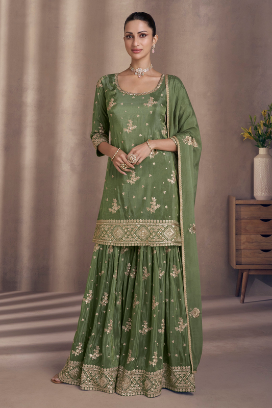 Mehendi Function Wear Green Color Beautiful Salwar Kameez Sharara Outfits