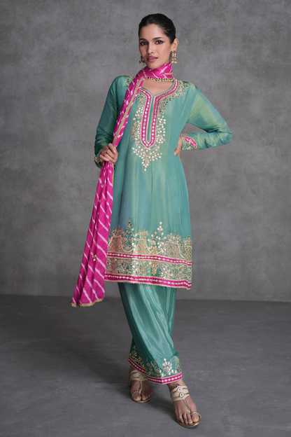 Sky Blue Color Roka Nikah Wear Salwar Kameez Suits Women's Wear Regular Size Dresses