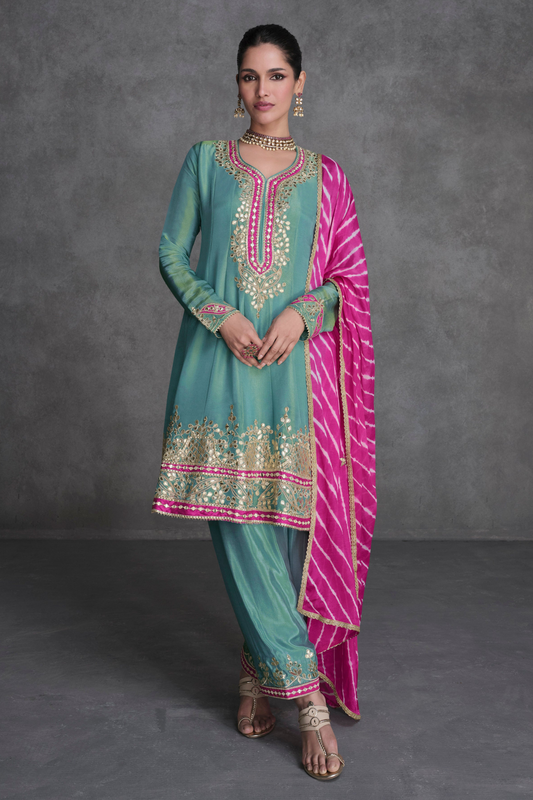 Sky Blue Color Roka Nikah Wear Salwar Kameez Suits Women's Wear Regular Size Dresses