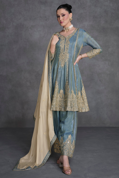 Grey Color Beautiful Indian Wedding Outfits Embroidery and Sequins Worked Salwar Kameez Suits