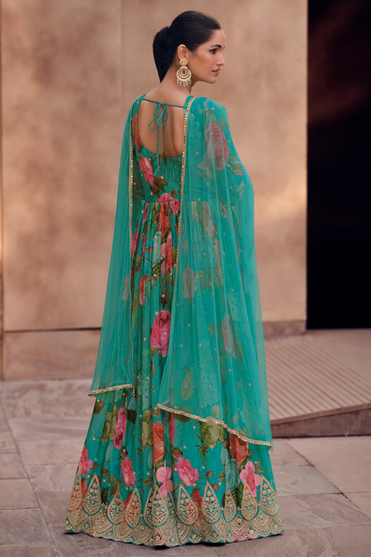 Designer Pakistani Eid Special Full Length Stylish Printed Anarkali Dupatta Gown Suit