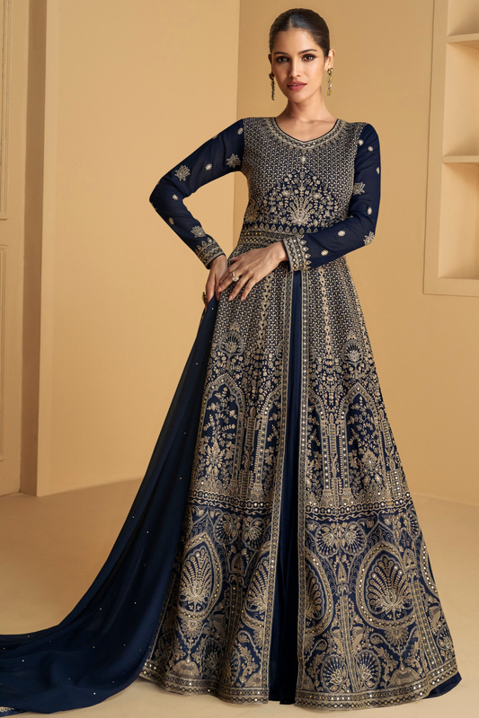 Indian Pakistani Wedding Party Wear Stitched Embroidery work Long Anarkali Gown Suit