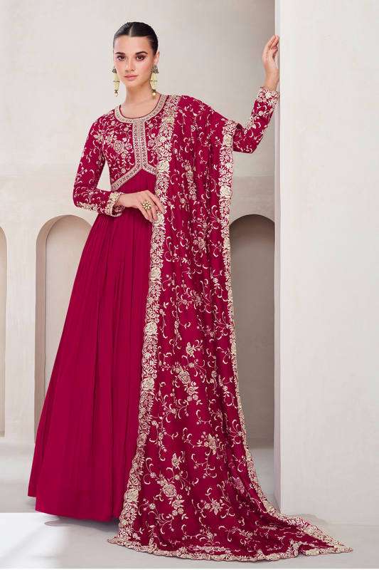 Pink Color Indian Pakistani Full Flared Anarkali Gown Wedding Reception Wear Design Gown Suits