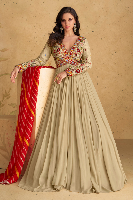 Full Embroidery Worked Long Flared Anarkali Gown Events and Functions Wear Beautiful Gown