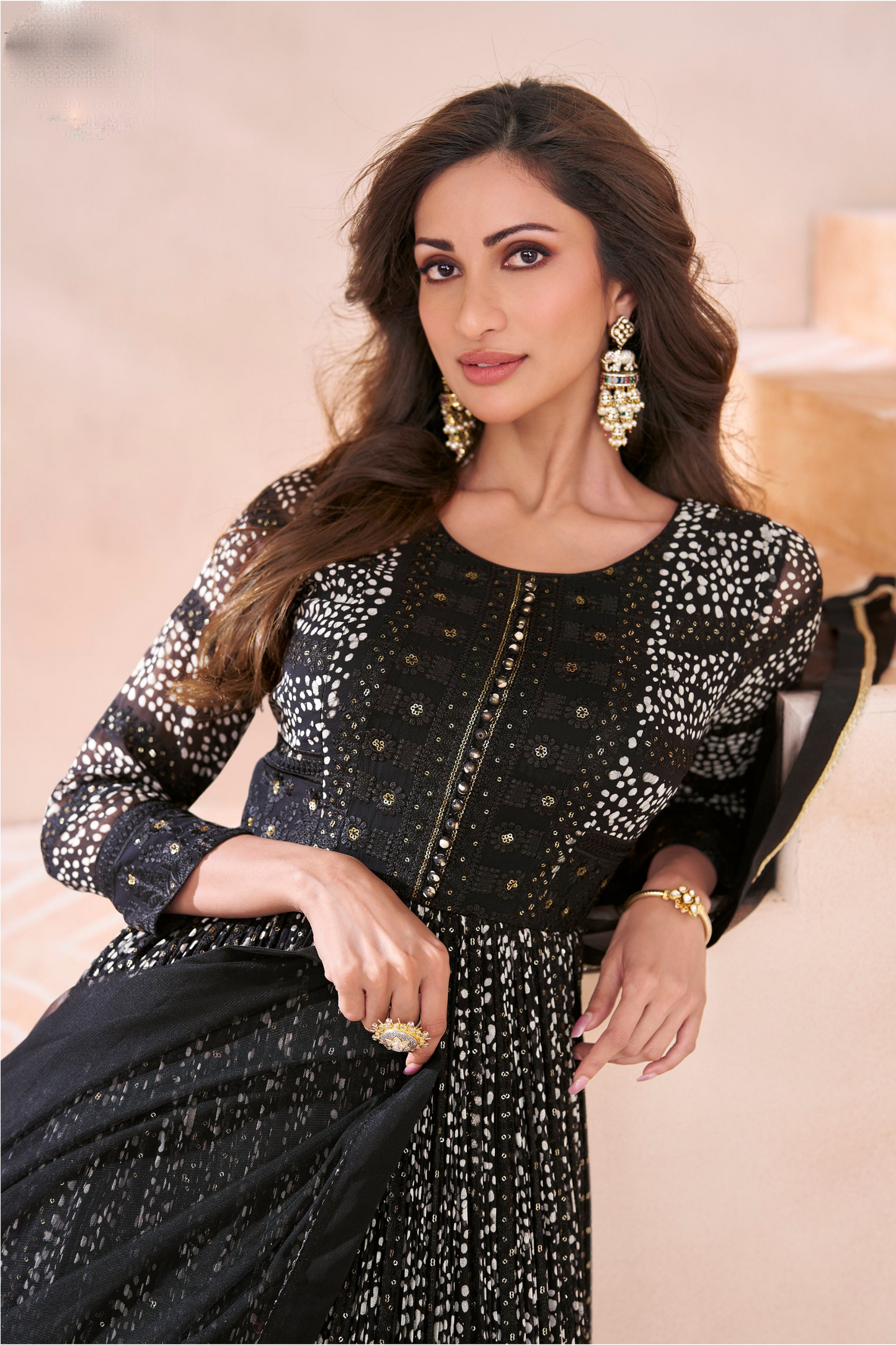 Black Georgette Floor Full Length Anarkali Suit Dress For Indian Festivals & Wedding Embroidery Work