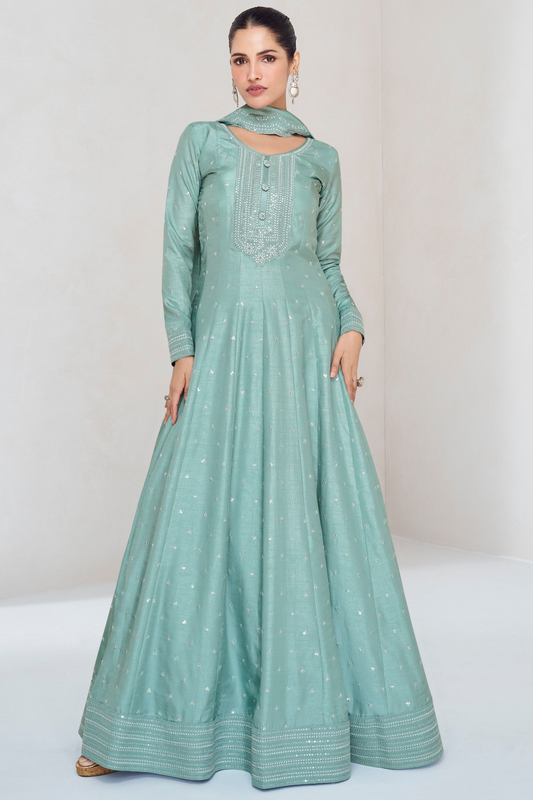 Designer Heavy Embroidery Worked Full Flared Wedding Party Long Anarkali Gown Suit's