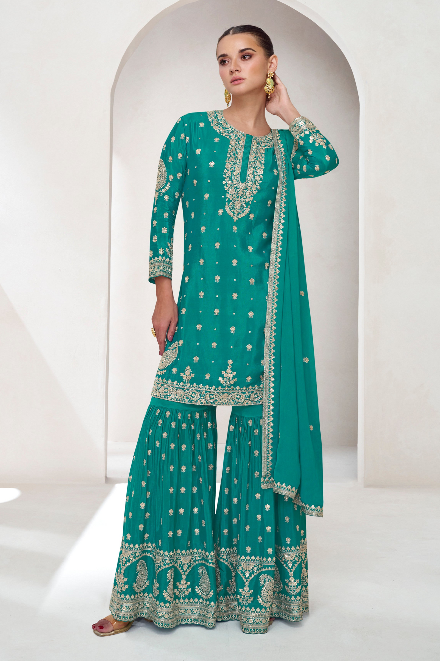 Women's Desinger Indian Wedding Function Party Readt to Wear Salwar Kameez Sharara Dupatta Suit