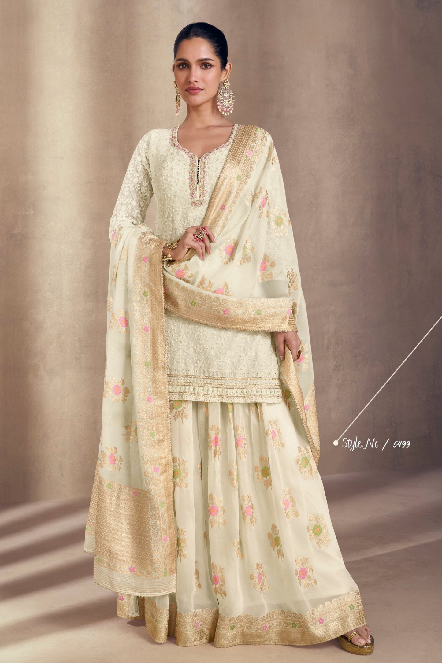 Traditional Salwar Kameez Sharara with Stunning Print and Embroidery Work