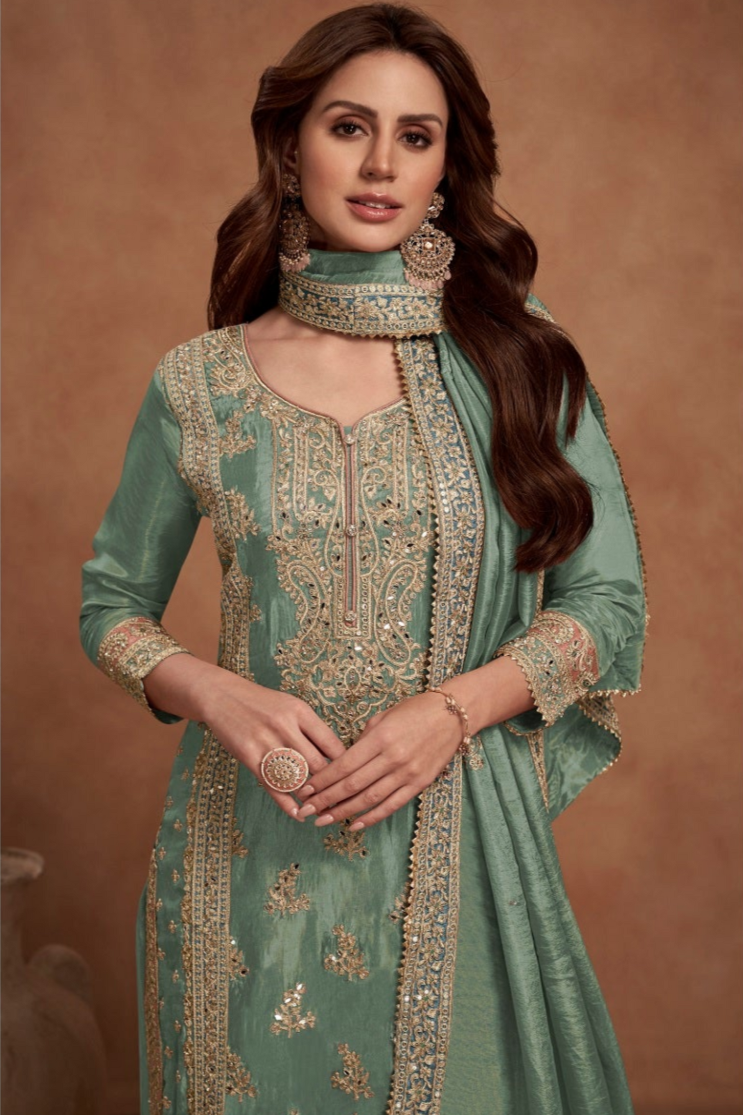 Beautiful Pakistani Stylish Heavy Embroidery worked Salwar Kameez Stitched Dupatta Dresses