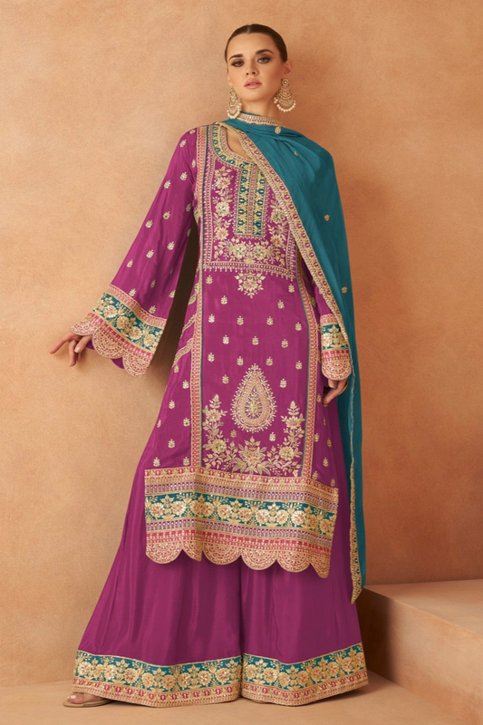 Indian Pakistani Reception Party Wear Stitched Stylish Salwar Kameez Palazzo Dupatta Suit