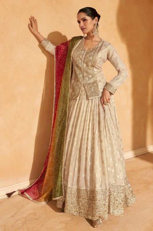 Off White Color Royal Wedding Wear Designer Readymade Kameez Lehenga Suits