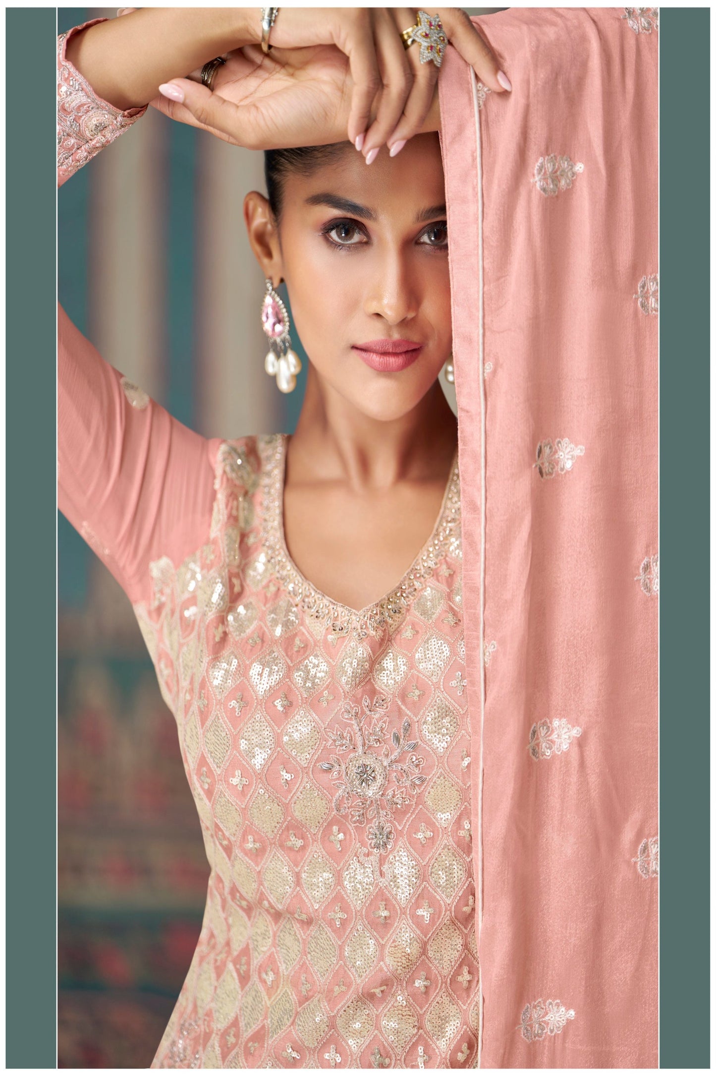 Real chinnon silk INDIAN-PAKISTANI party wear salwar kameez