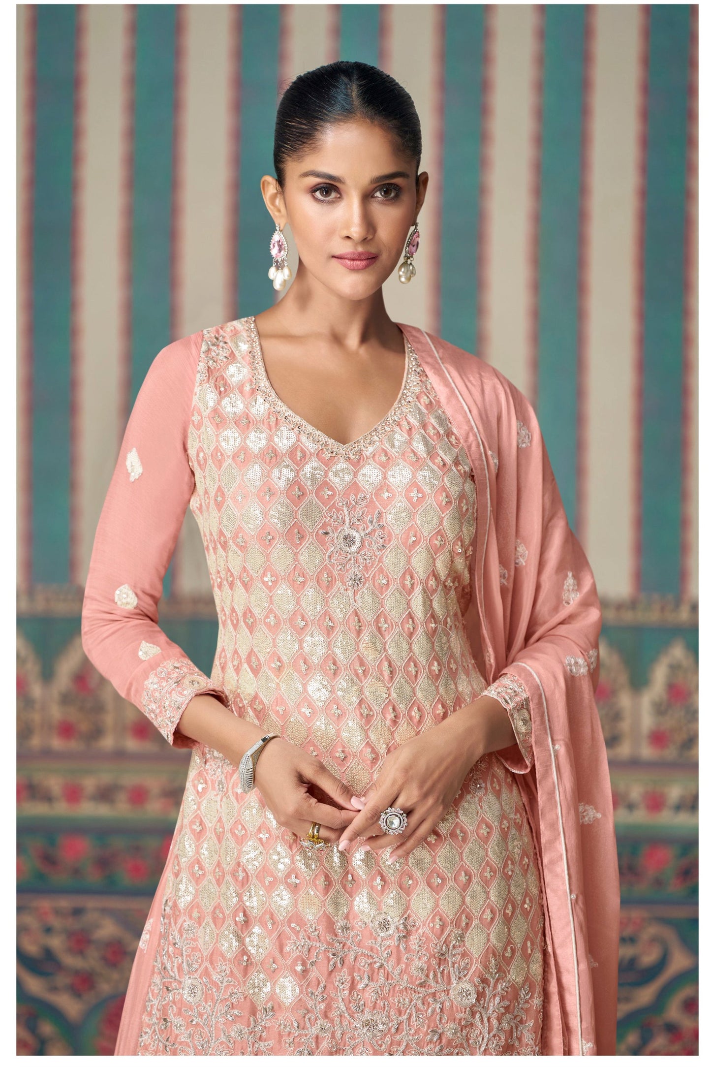 Real chinnon silk INDIAN-PAKISTANI party wear salwar kameez