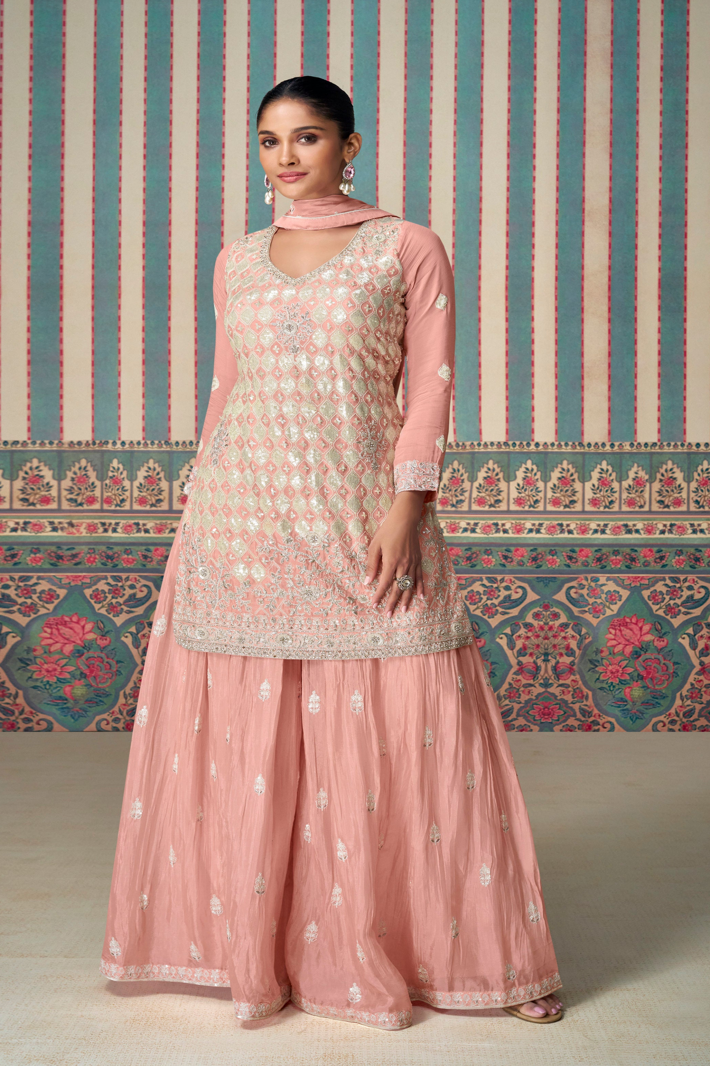 Real chinnon silk INDIAN-PAKISTANI party wear salwar kameez