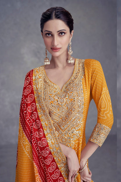 Indian Wedding Haldi Function Wear Salwar Kameez Plazzo Suits Beautiful Embroidery Worked Dresses