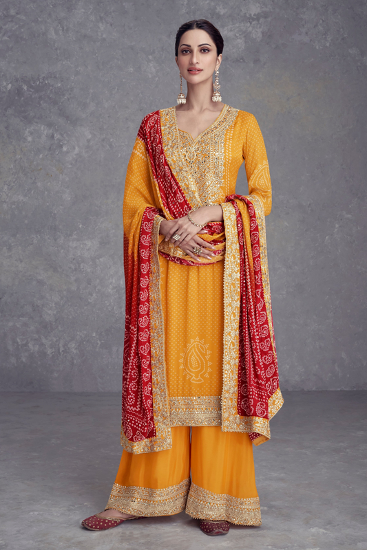 Indian Wedding Haldi Function Wear Salwar Kameez Plazzo Suits Beautiful Embroidery Worked Dresses