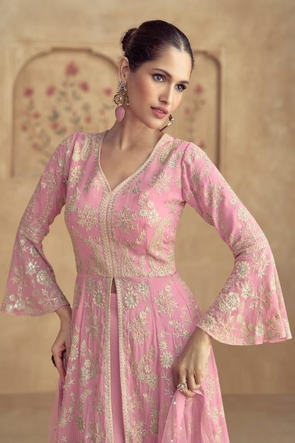 India Designer Pink Color Wedding Party Wear Heavy Worked Salwar Kameez Sharara Suits