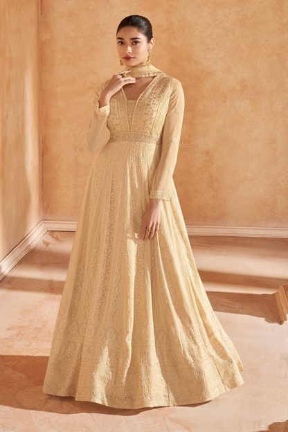 Indian Wedding Sangeet Ceremony Wear Anarkali Gown Long Flared Anarkali Suits