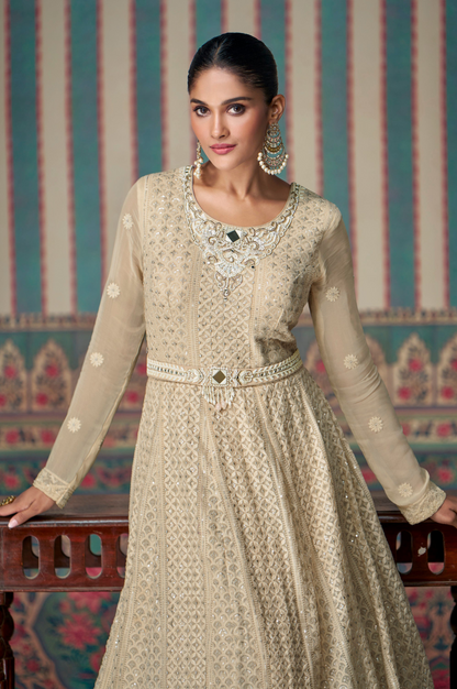 Georgette Fabric Full Flared Anarkali Dress Chikankari Embroidery Worked Beautiful Gown