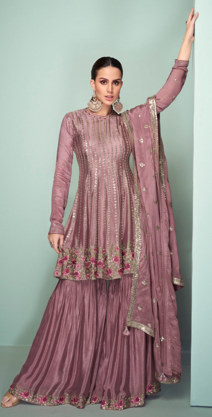 Stunning rose gold Designer Readymade Sharara Suits for festive occasions or weddings