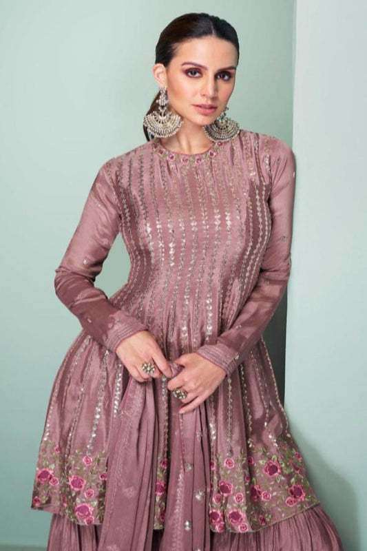 Stunning rose gold Designer Readymade Sharara Suits for festive occasions or weddings