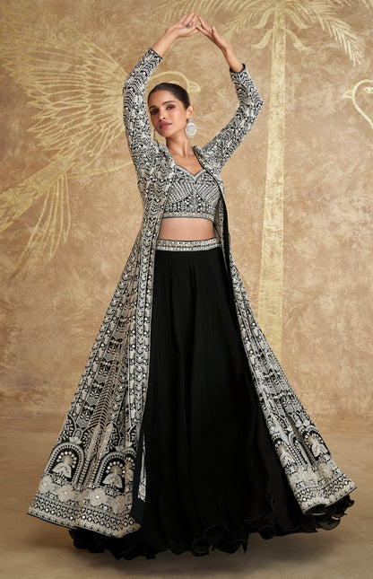 Pure Black Gorgeous Elegantly Colorful Fancy Party Wear & Occasional Wear Georgette Lehenga