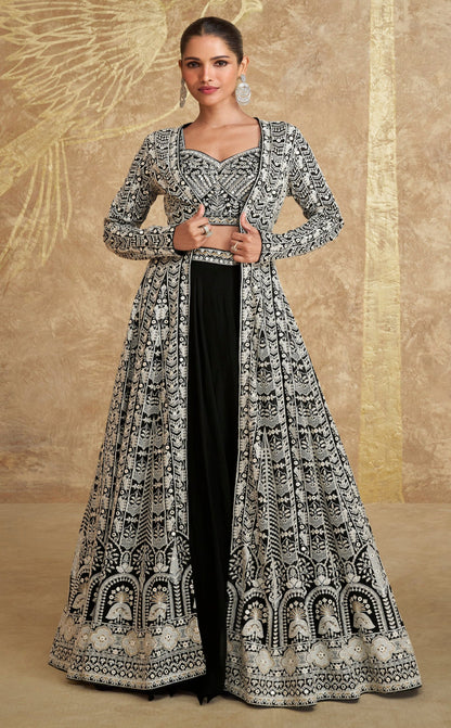 Pure Black Gorgeous Elegantly Colorful Fancy Party Wear & Occasional Wear Georgette Lehenga