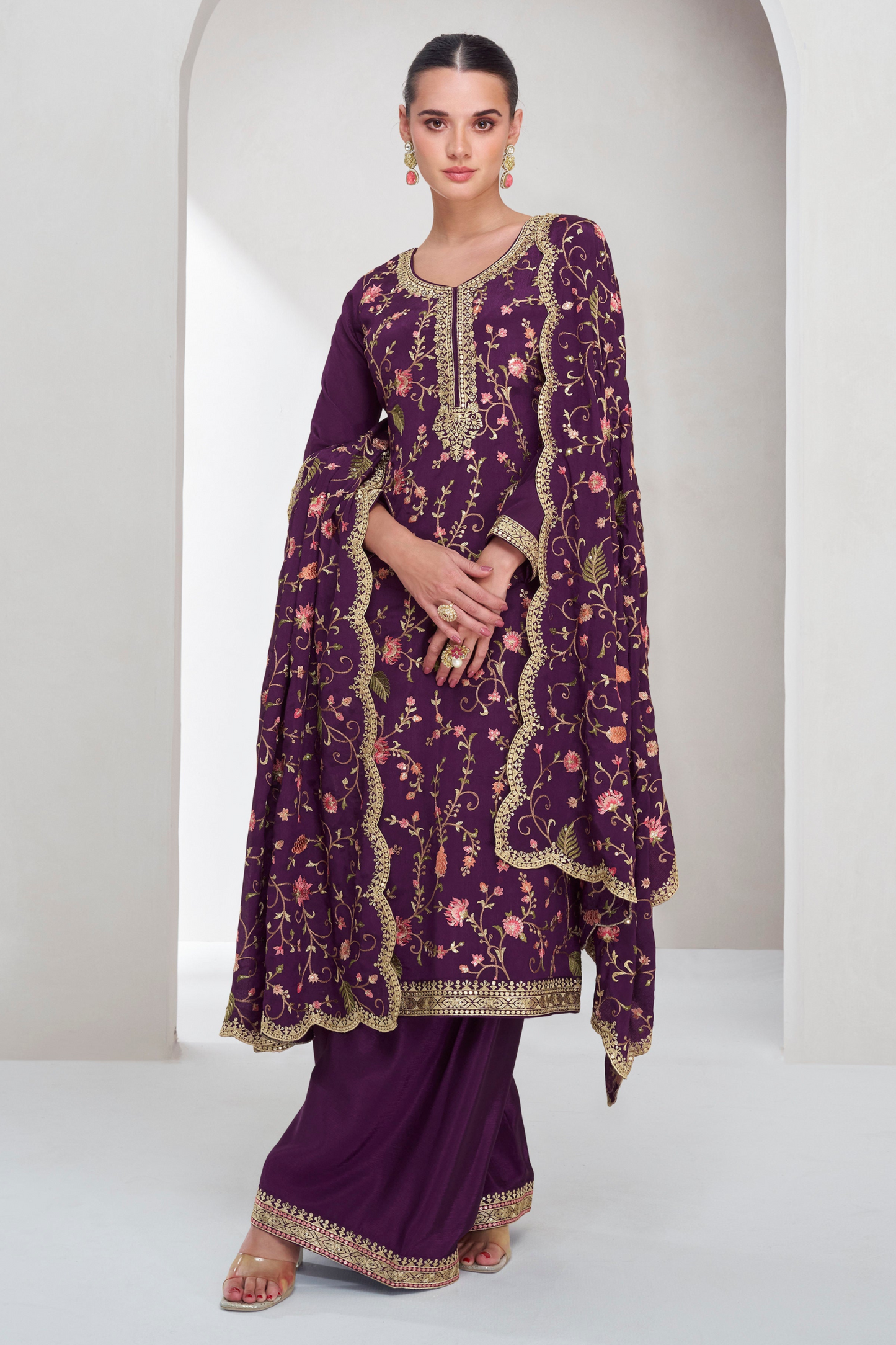 Embroidery Worked Stright Shalwar Kameez Dupatta Dresses Stylish Wear Suit