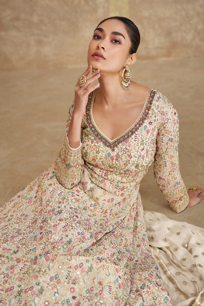 Eid-Ramadan Special Georgette Fabric Anarkali Gown Full Embroidery Worked Outfits