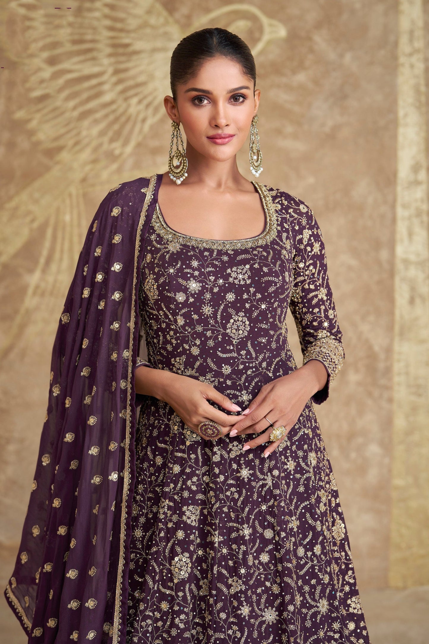 Royal Purple Color Gorgeous Anarkali Gown Indian Women's Traditional Wear Gown Suits