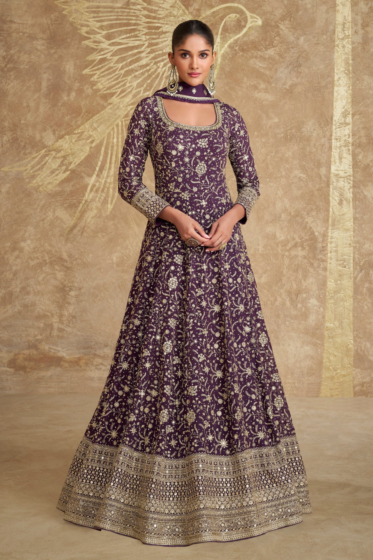 Royal Purple Color Gorgeous Anarkali Gown Indian Women's Traditional Wear Gown Suits