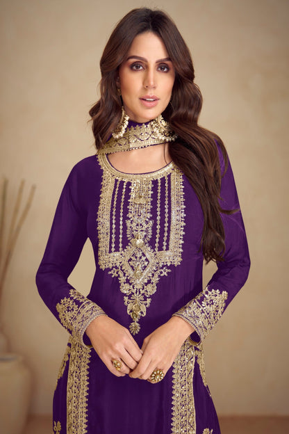 Full Embroidery Worked Salwar Kameez Pant Suits with Real Chinon Fabric Dupatta Dresses