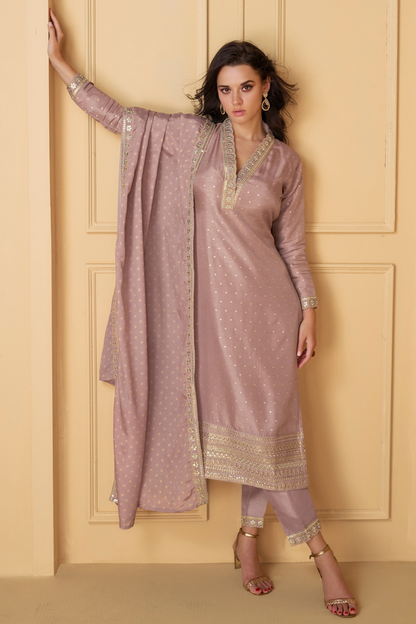 Embroidery Worked Indian Designer Salwar Kameez Suits Lavender Color Designer Dresses