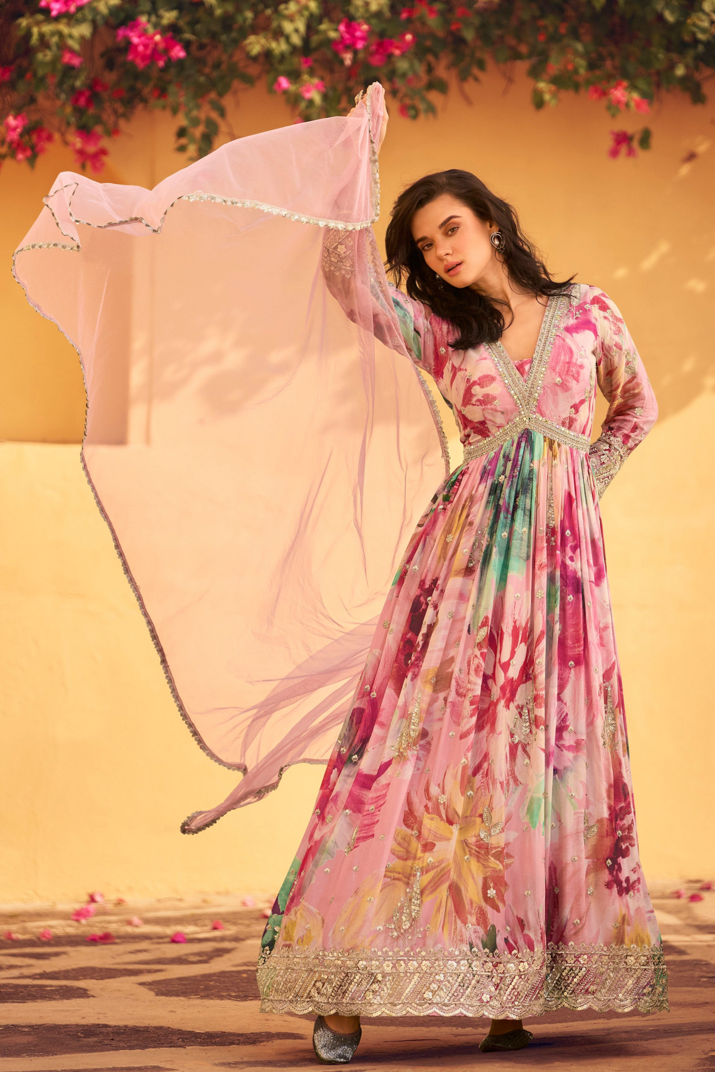Affordable Pink Anarkali Gown with Dupatta for USA Weddings & Occasion