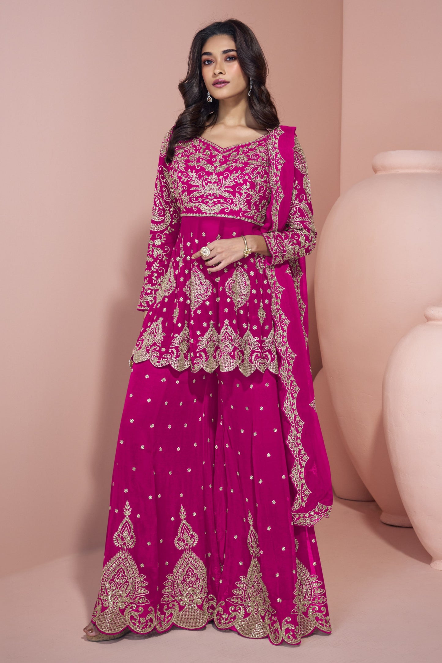 Dark Pink Salwar Kameez Palazzo with Dupatta for Indian Functions