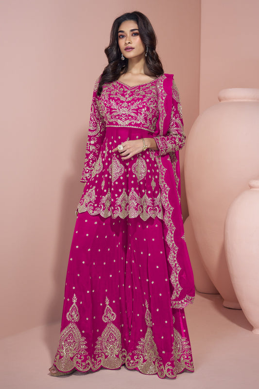 Dark Pink Salwar Kameez Palazzo with Dupatta for Indian Functions